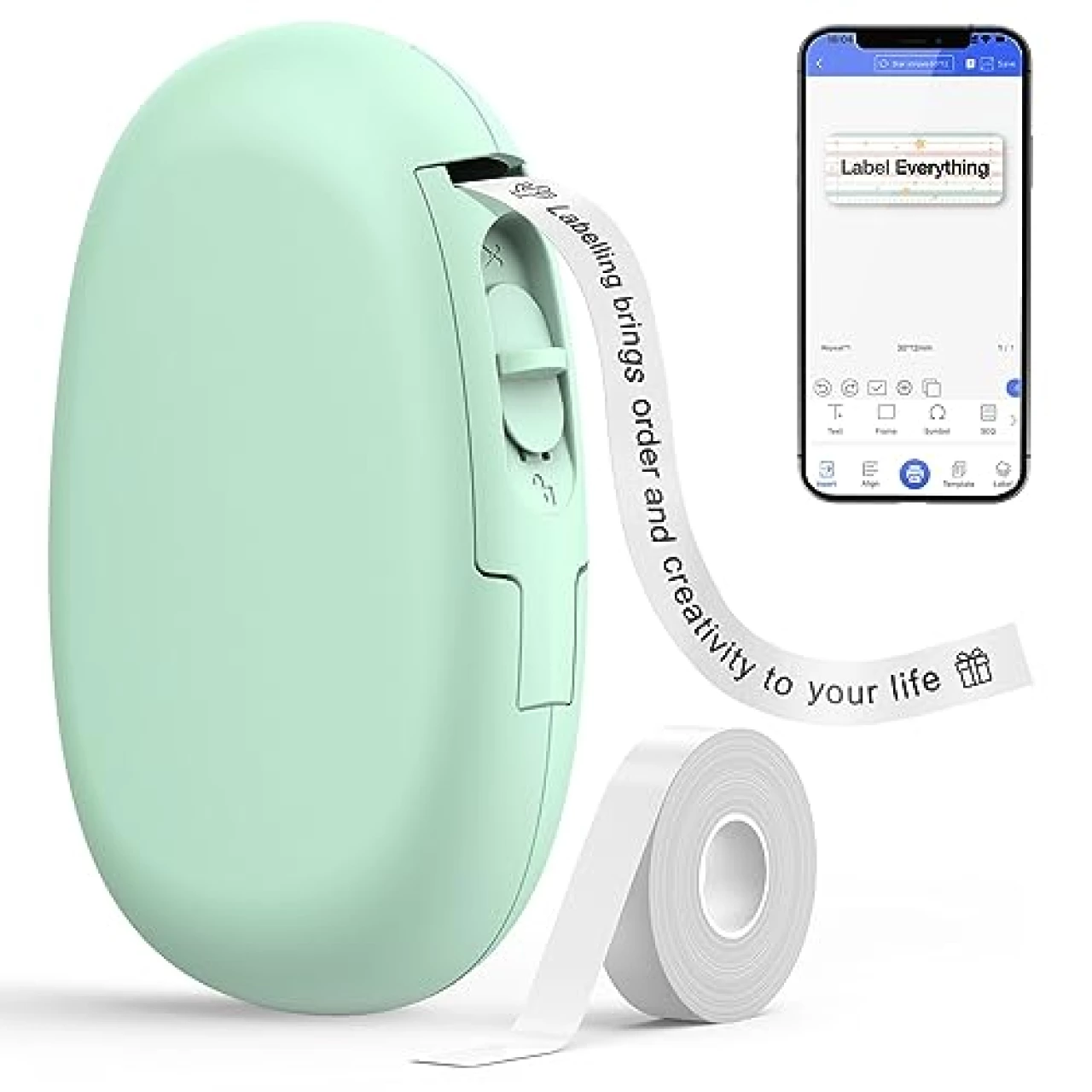 SUPVAN E10 Bluetooth Label Maker Machine with Tape, Continuous Waterproof Label, Versatile App with 35 Fonts and 1k+ Icons, Inkless Labeler for Home, Kitchen, School, Office Organization, Green