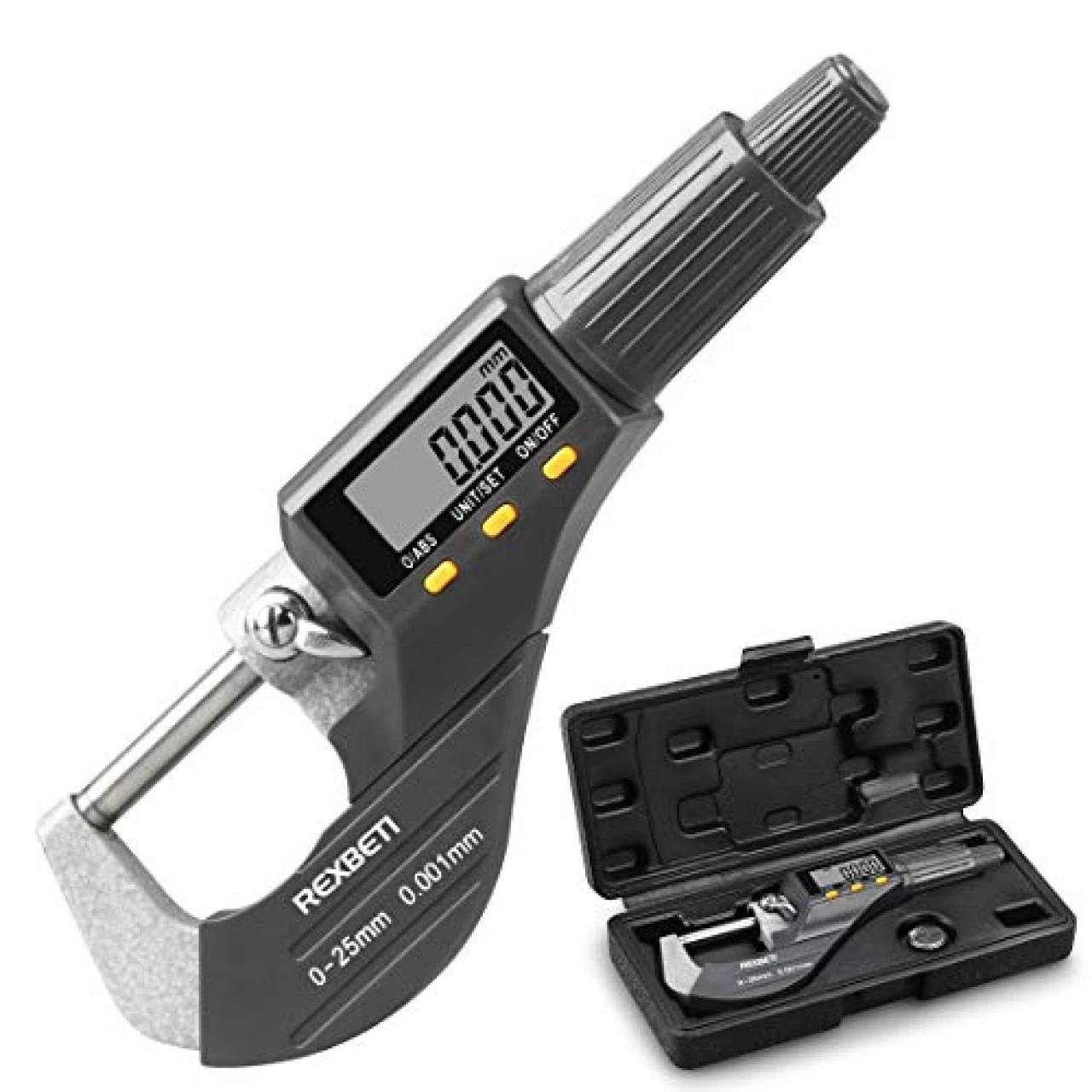 Digital Micrometer, Professional Inch/Metric Thickness Measuring Tools 0.00005&quot;/0.001 mm Resolution Thickness Gauge, Protective Case with Extra Battery