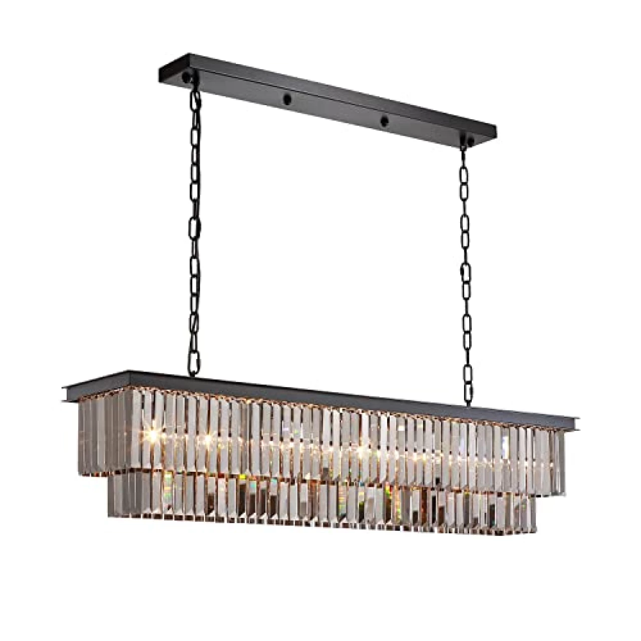 Siljoy L47 Crystal Chandelier Kitchen Island Hanging Light Fixtures Rectangular Ceiling Pendant Light