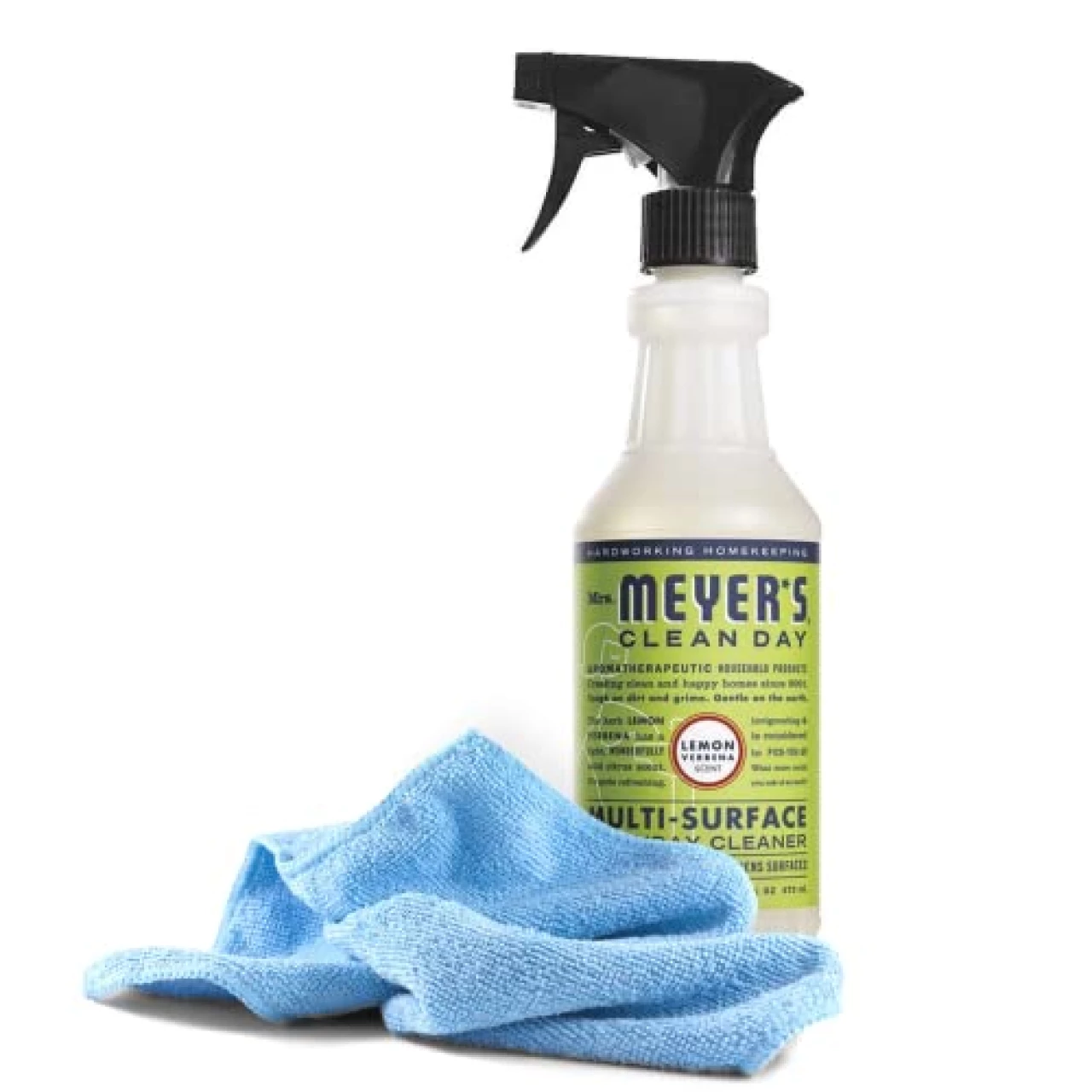 Mrs Meyer&rsquo;s All-Purpose Cleaner Spray, Lemon Verbena, 16 oz &amp; Non-Abrasive and Black Swan Distributors Washable Microfiber Cleaning Cloth