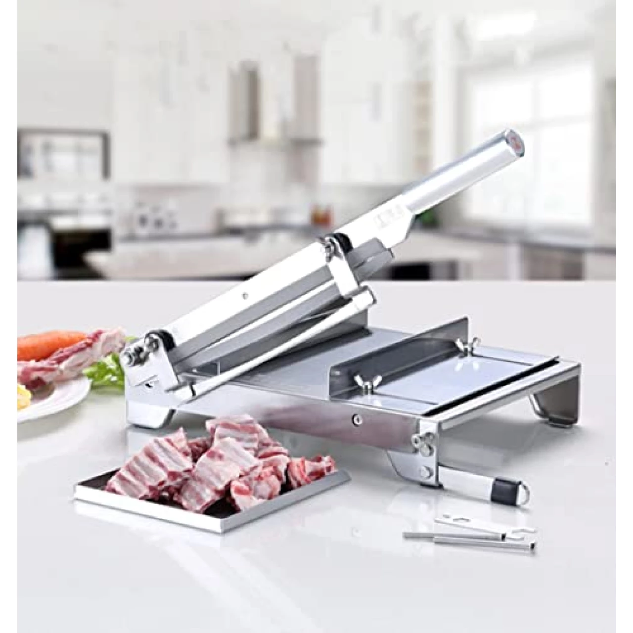 Manual Bone Meat Slicer Chopper Ribs Cutter Double Blade 13.5In Stainless Steel