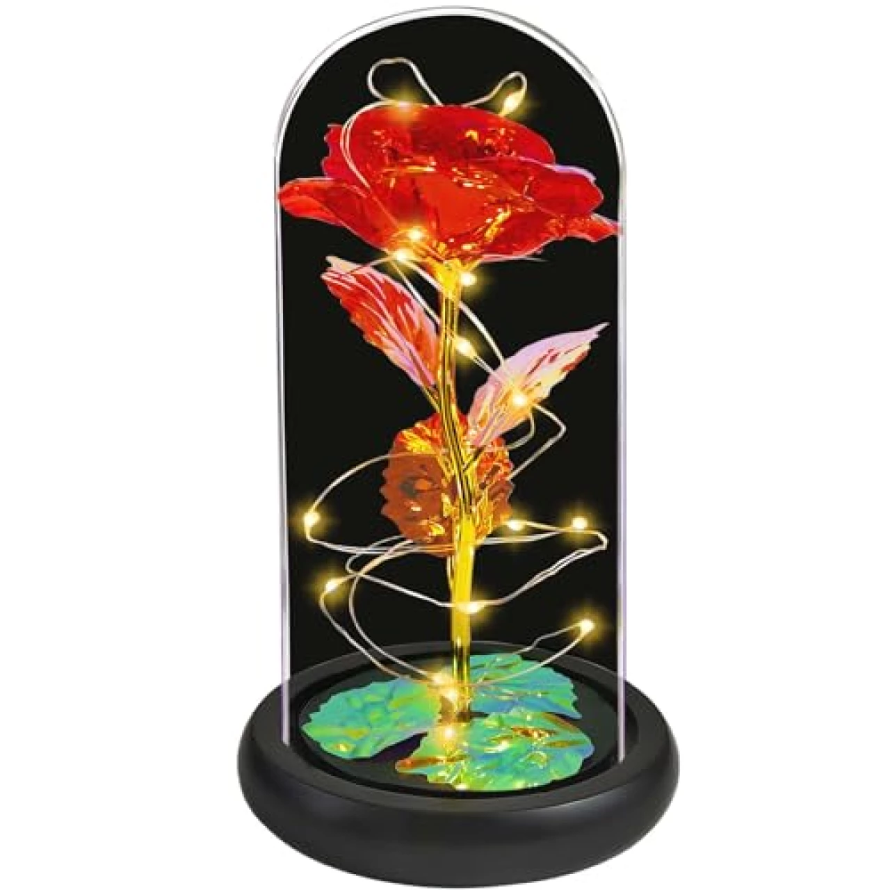 Jeekgsk Valentines Day Gifts for Her,Birthday Gifts for Women,Light up Rose in Glass Dome,Roses Flower Gifts for Mom,Valentine&rsquo;s Day Gifts Wedding Anniversary Thanksgiving (Red)