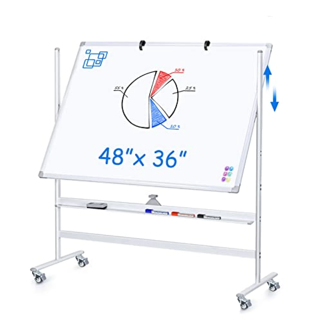 Large Mobile Whiteboard Height Adjustable