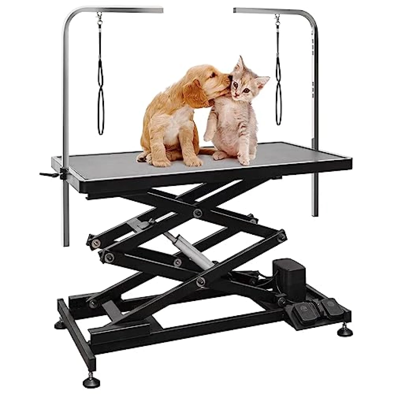 UDSONFY Electric Pet Dog Grooming Table, Heavy Duty Grooming Table Professional Double X-Lift for Large Dogs with Anti-Skid Non-Slip, Double Arms and Nooses, Adjustable Height from 13&quot; up to 47&quot; Black
