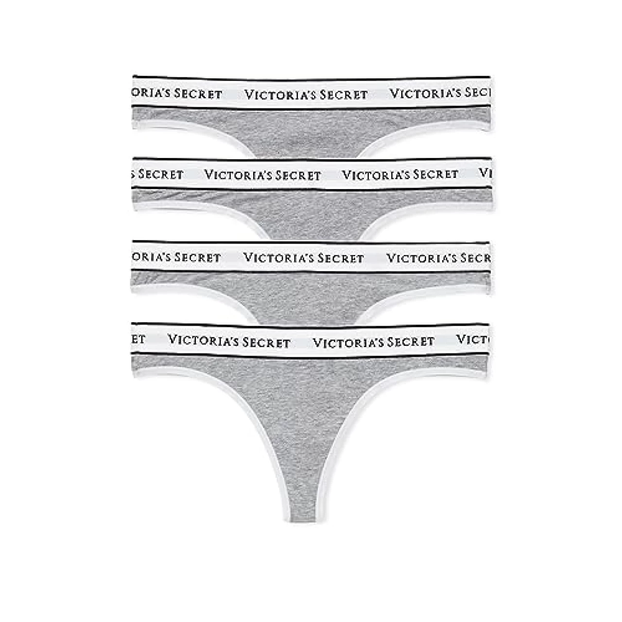 Victoria&rsquo;s Secret Cotton Logo Thong Panty Pack, Underwear for Women, 4 Pack, Medium Heather Grey (XS)