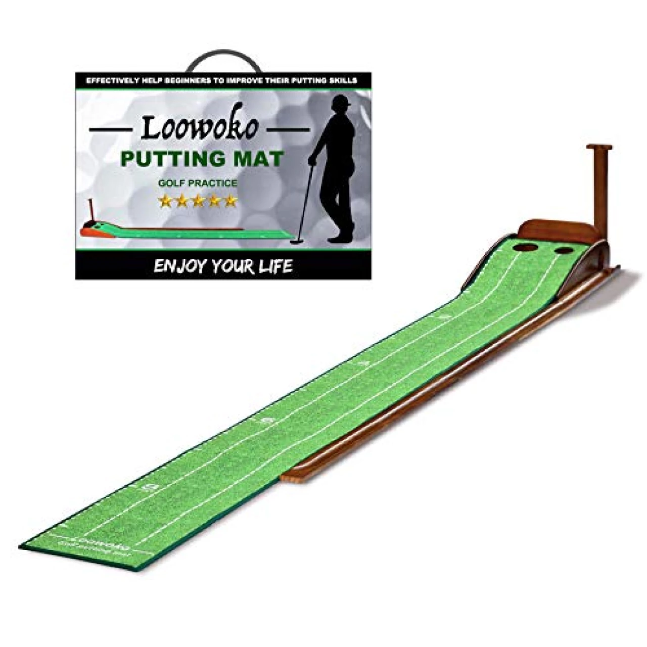 Loowoko Indoor Putting Green with Ball Return, Golf Practice Training Equipment Putting Mat