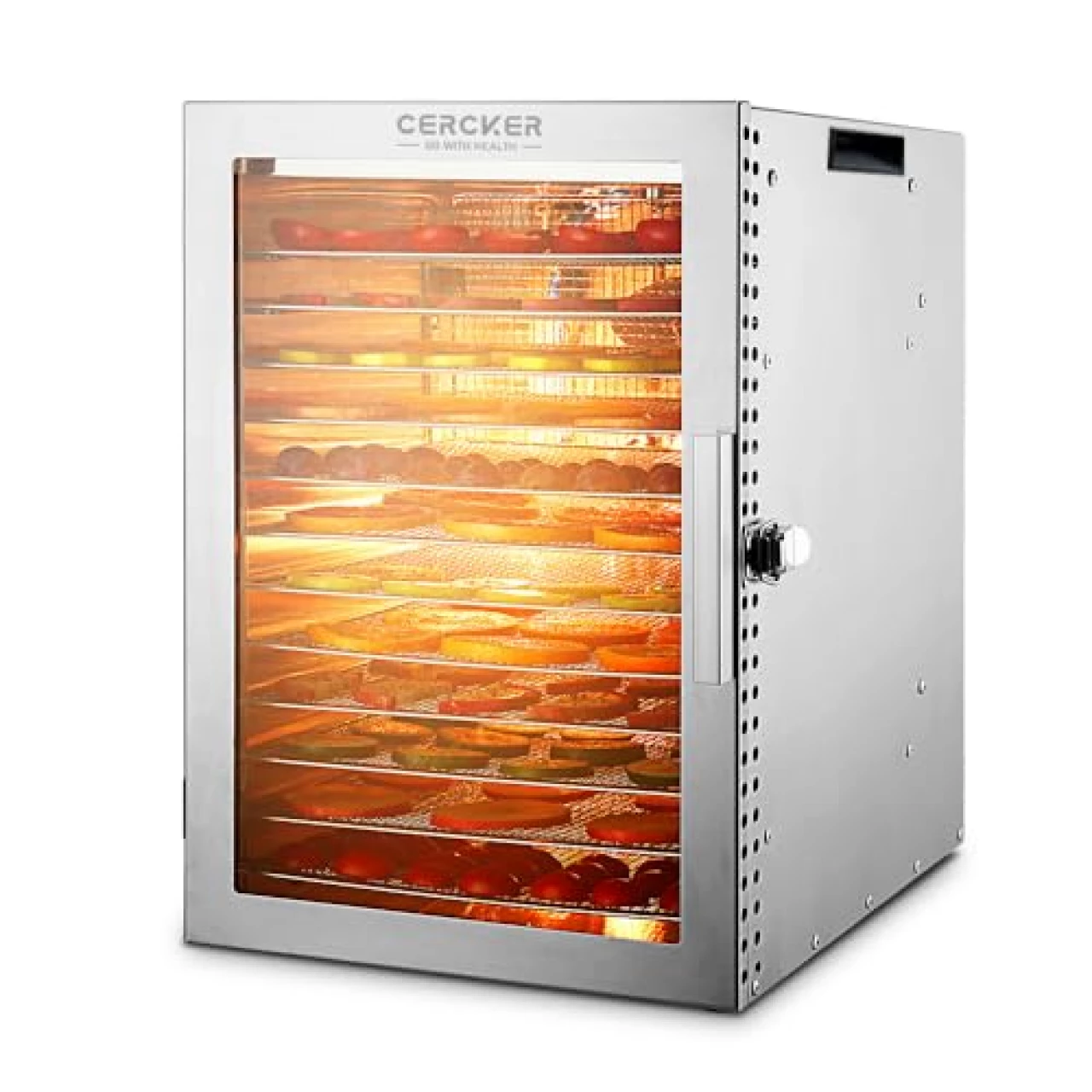 Cercker Food-Dehydrator Machine 12 Stainless Steel Trays, 800W Dehydrator for Herbs, Meat Dehydrator for Jerky,190ºF Temperature Control,24H Timer,Powerful Drying Capacity for Fruits,Veggies,Yogurt