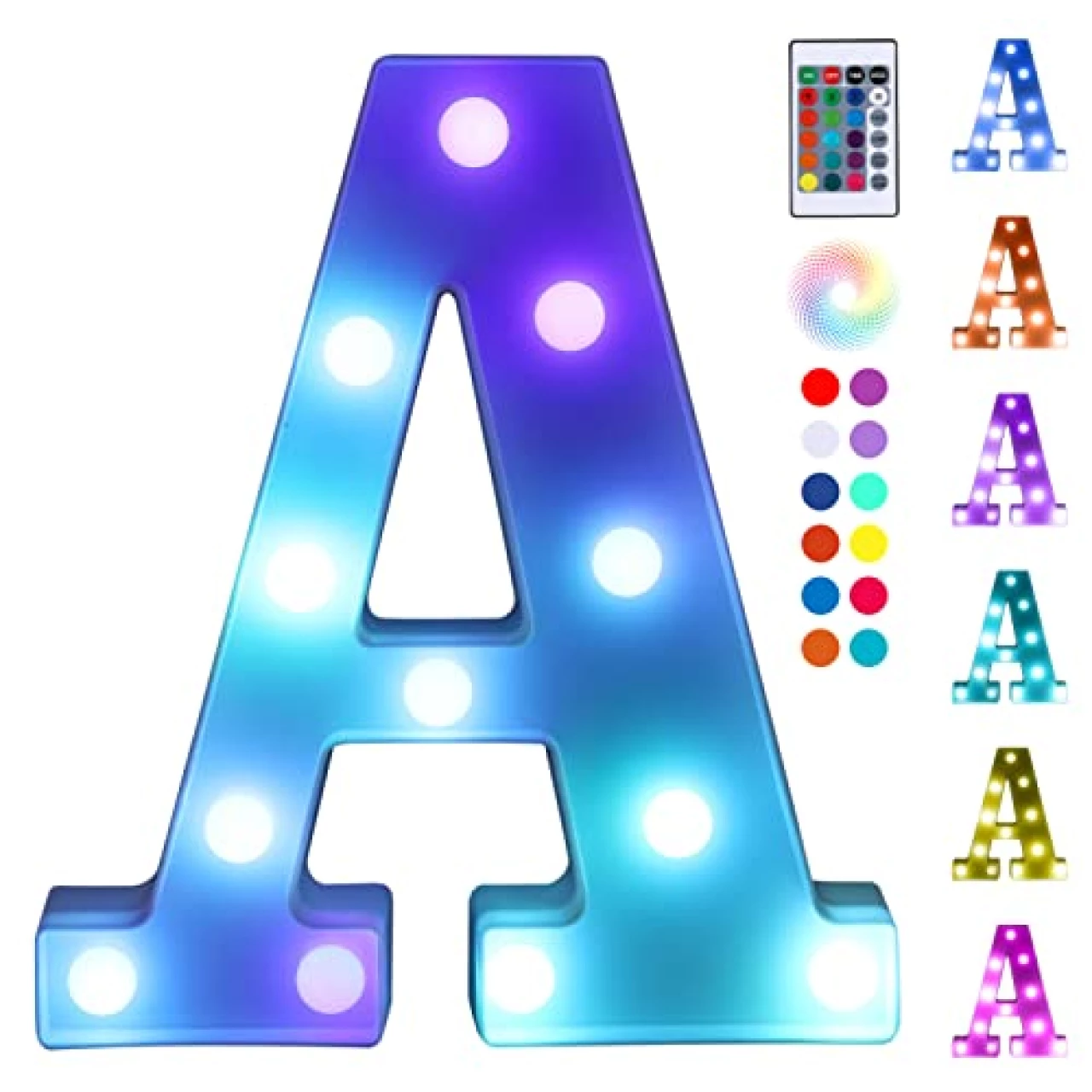 Foaky Colorful LED Letter Lights with Remote,Marquee Light Up Letters Sign for Night Light Wedding/Birthday Party Battery Powered Christmas Lamp Home Bar Decoration(A)