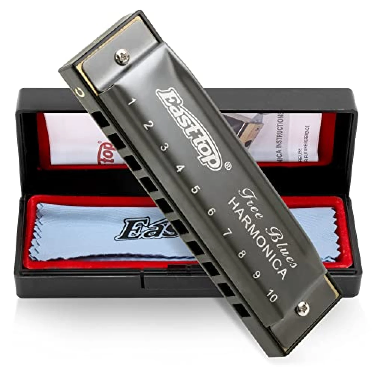 East top Harmonica, Diatonic Blues Deluxe Harmonica Key of C, 10 Holes 20 Tones Blues Harp Mouth Organ Harmonica For Adults, Beginners, Professionals and Students（Silver grey）