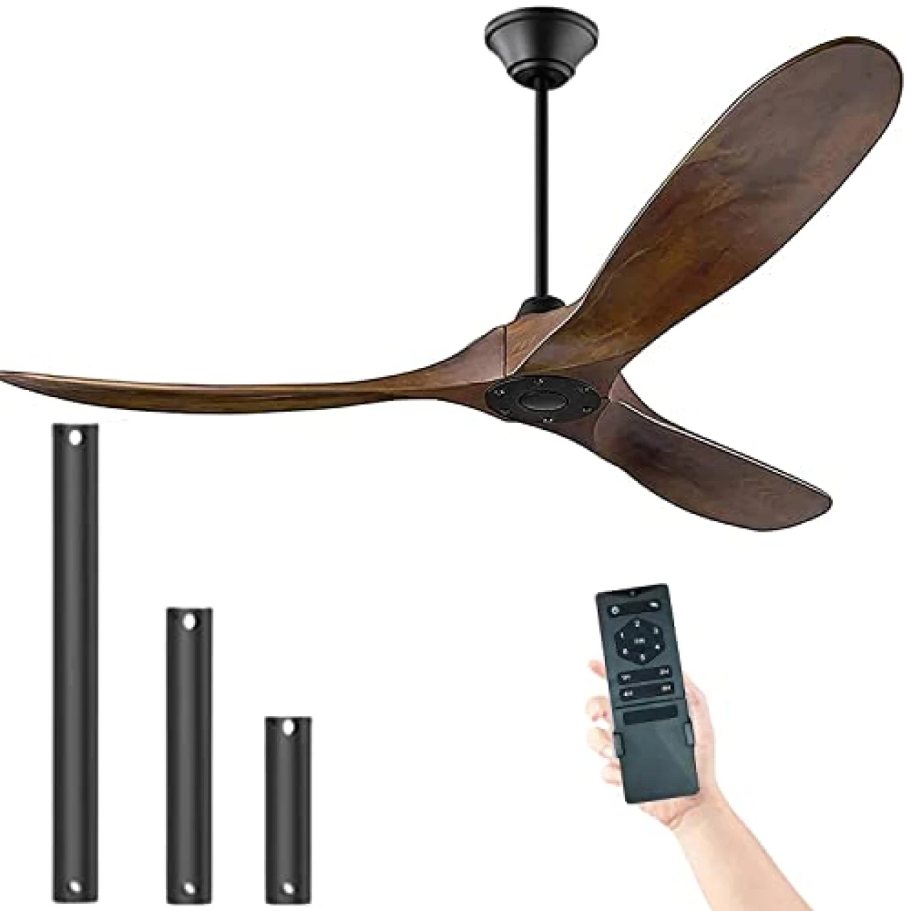 Ceiling Fan No Lights 70&quot; Large Ceiling Fan, Outdoor Ceiling Fan for Patio, Wood Propeller Ceiling Fan Damp Rated 3 Blade Large Airflow Indoor Outdoor Farmhouse Ceiling Fan for Exterior House Porch