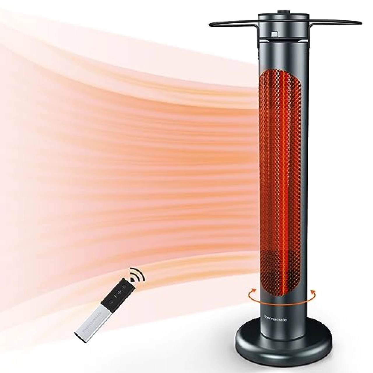 thermomate Electric Outdoor Patio Heater, 1500W Outdoor/Indoor Infrared Heater with Remote, 8 Heating Levels and Timer, Golden Heating Tube, Tip-over &amp; IP65 Protection for Backyard Garage Restaurant