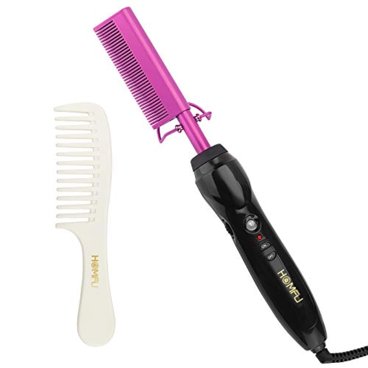 Homfu Electric Hot Comb for Straightening and Curling Hair