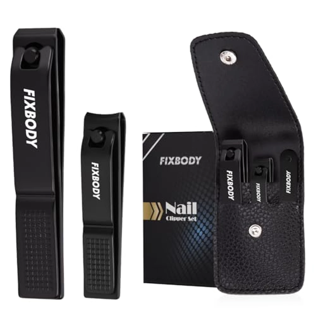 FIXBODY Nail Clipper Set - Black Stainless Steel Fingernails &amp; Toenails Clippers &amp; Nail File Sharp Nail Cutter