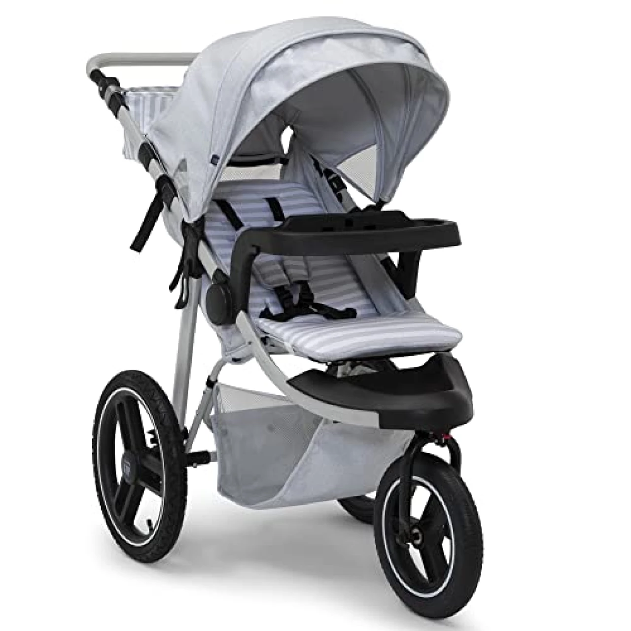 babyGap Trek Jogging Stroller - Lightweight Jogging Stoller with Extendable Canopy &amp; Reclining Seat - Includes Car Seat Adapter - Made with Sustainable Materials, Grey Stripes