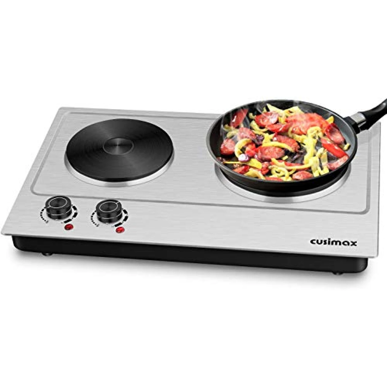 CUSIMAX 1800W Double Hot Plate, Stainless Steel Silver Countertop Burner