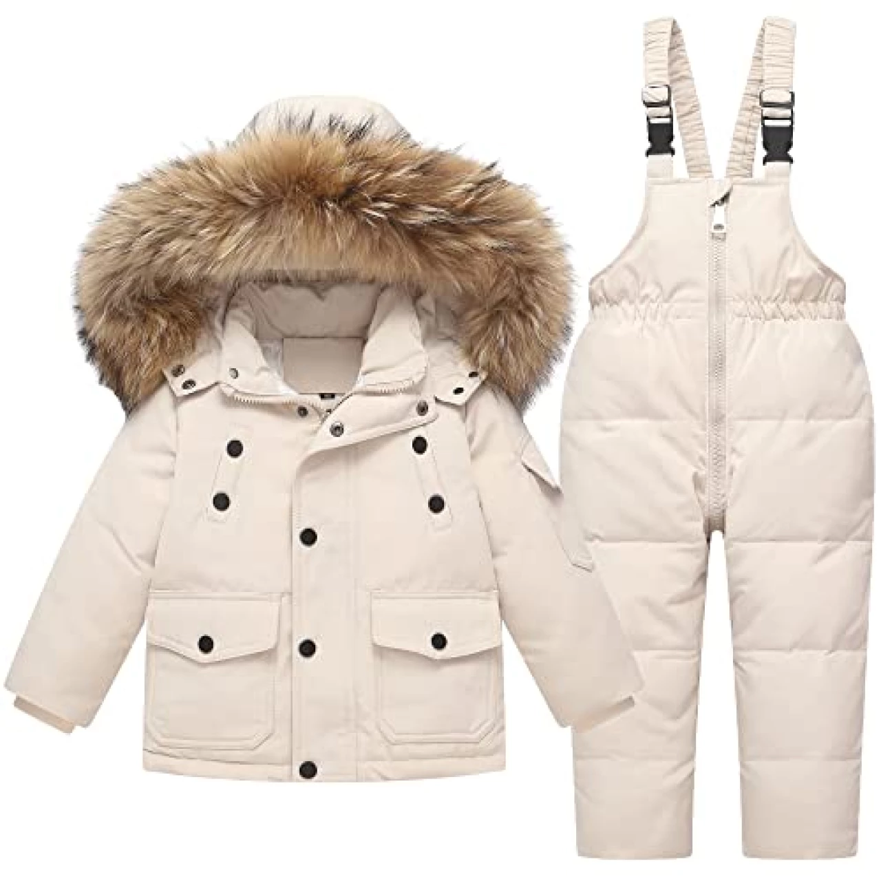 Kids 2-Piece Snowsuit Toddler Baby Boys Girls Winter Wear Down Jacket Ski Jacket &amp; Snow Bib Pants Ski Suit, 18-24 Months