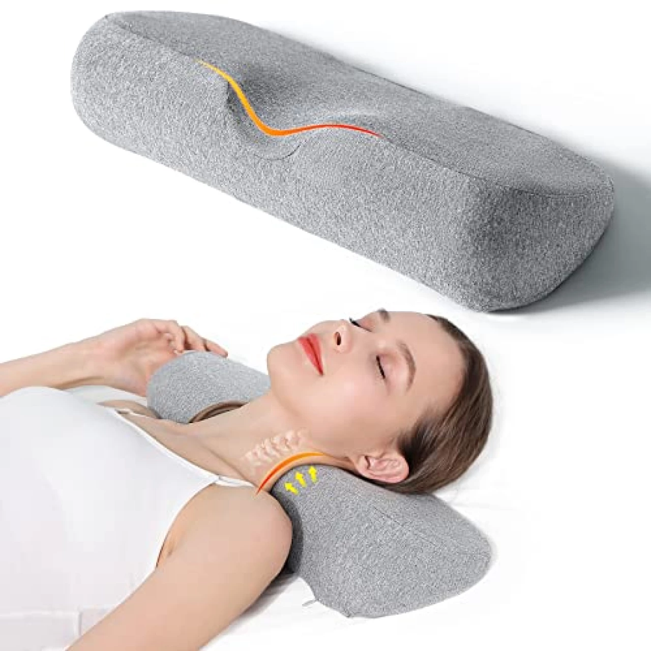 Cervical Neck Pillows for Pain Relief Sleeping, Memory Foam Neck Bolster Pillow for Stiff Pain Relief, Neck Support Pillow Neck Roll Pillow for Bed Pillow (Light Grey)