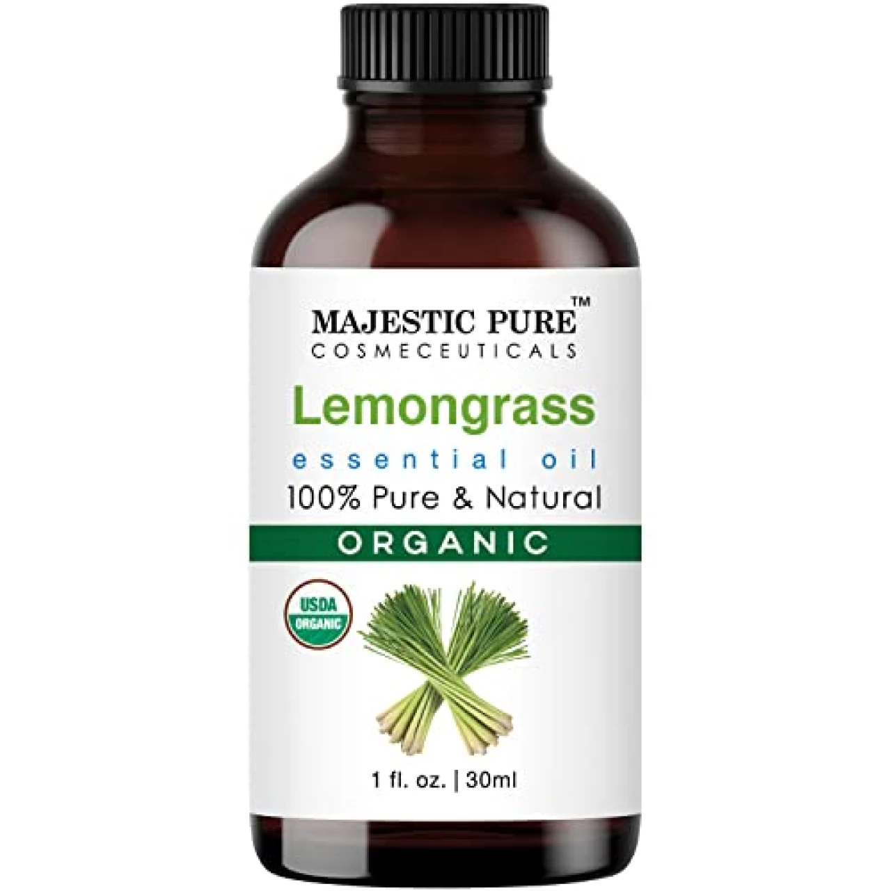 Majestic Lemongrass USDA Organic Essential Oil | 100% Organic | Premium Quality Oil for Aromatherapy, Massage, DIY Recipes| 1 fl oz