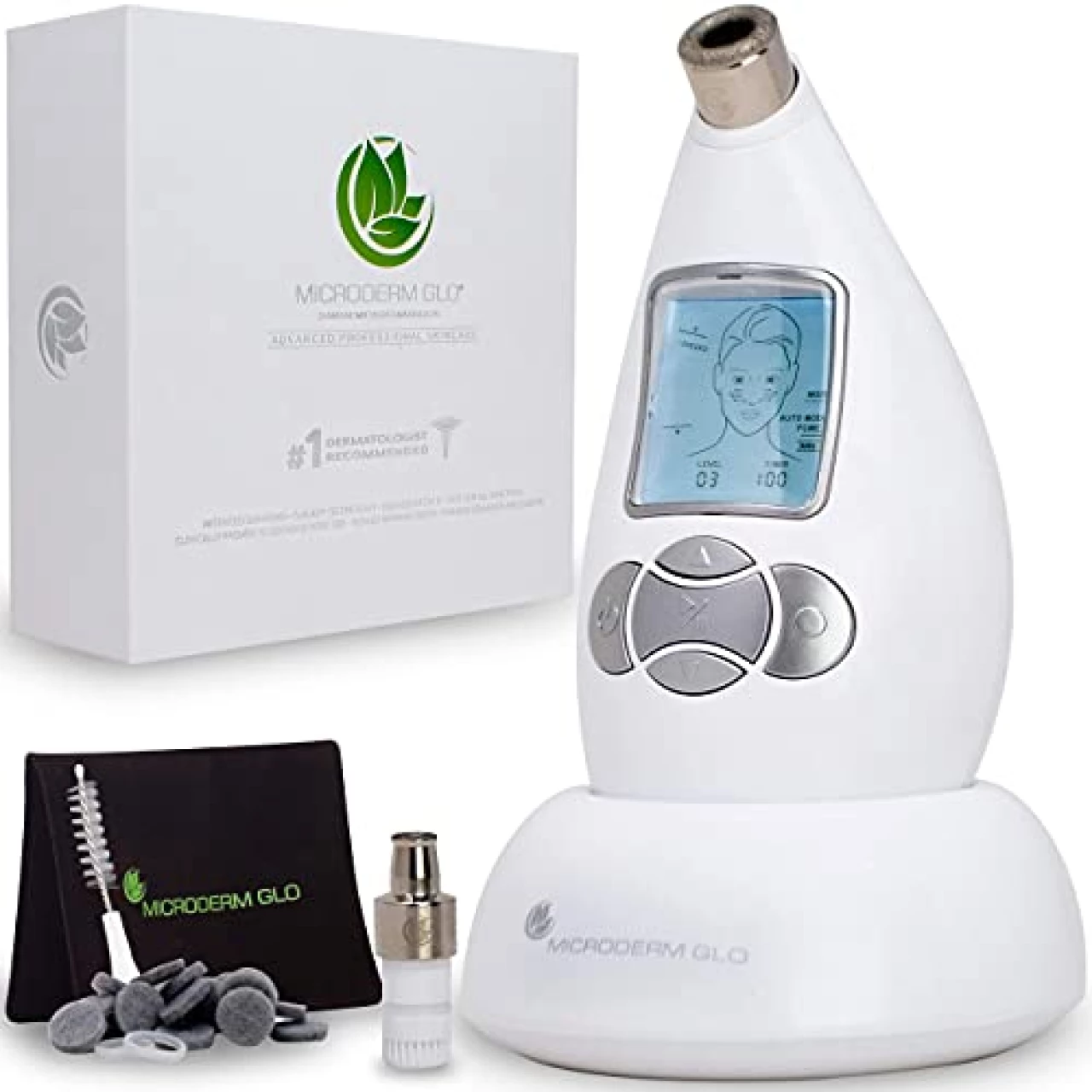 Microderm GLO Diamond Microdermabrasion Machine and Suction Tool - Clinical Micro Dermabrasion Kit for Tone Firm Skin, Advanced Home Facial Treatment System &amp; Exfoliator For Bright Clear Skin