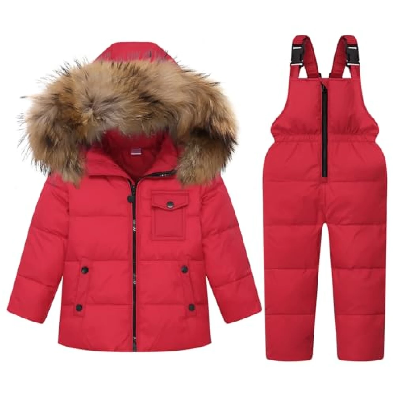 JiAmy Kids Winter Puffer Jacket and Snow Pants 2-Piece Snowsuit Ultralight Skisuit Set Red