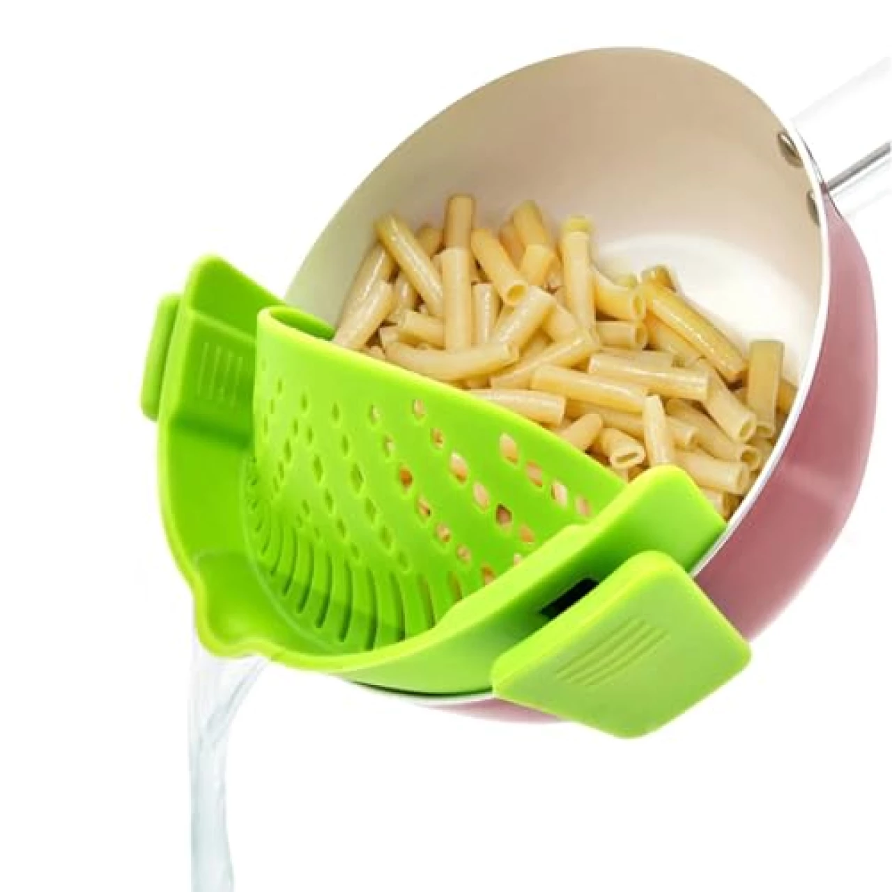 YEVIOR Clip on Strainer for Pots Pan Pasta Strainer, Silicone Food Strainer Hands-Free Pan Strainer, Clip-on Kitchen Food Strainer - Green