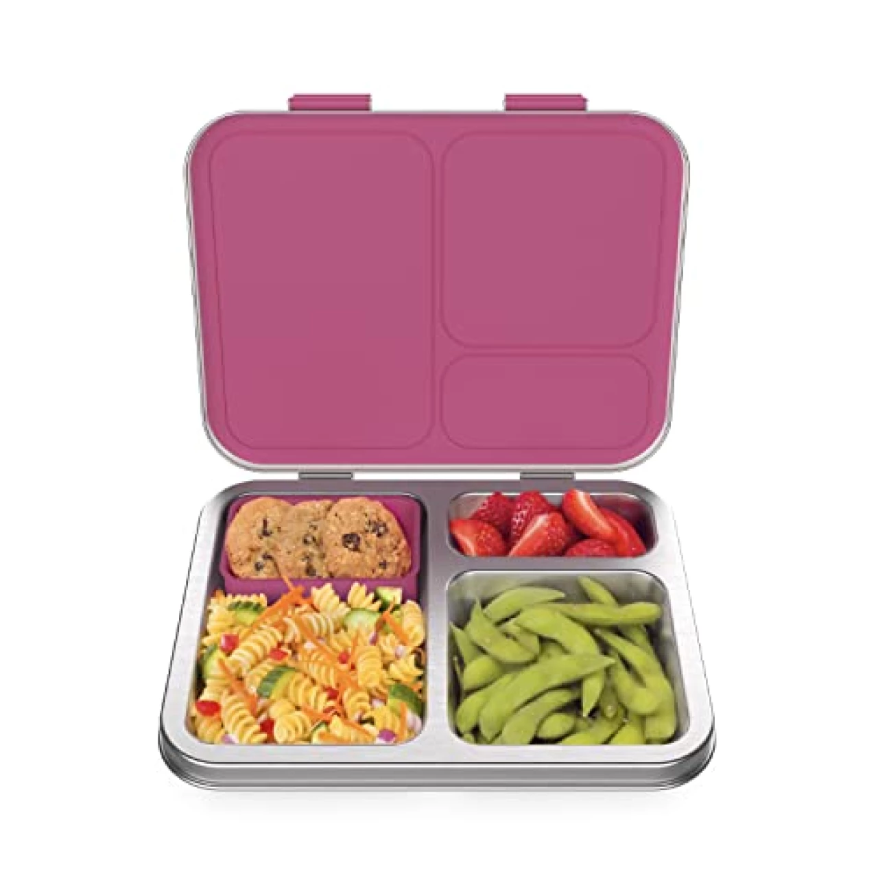 Bentgo Kids Leak-Resistant Lunch Box, Bento-Style with Upgraded Latches, 3 Compartments &amp; Extra Container, Eco-Friendly &amp; Dishwasher Safe (Fuchsia)