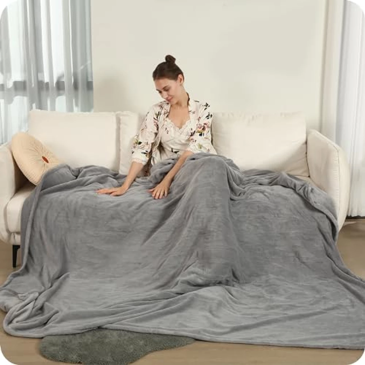 Electric Heated Blanket 72&quot;x84&quot; Full Size with 4 Heating Levels and 10 Hours Auto-Off Large Oversized Heating Blanket with Soft Plush Fabric for Bedding - Gray