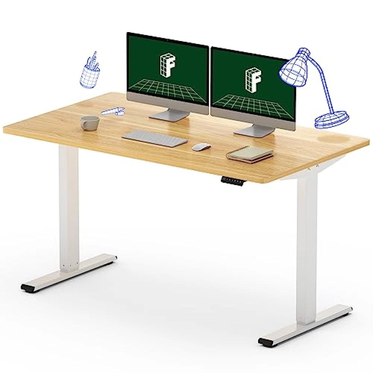 FLEXISPOT EN1 Electric Height Adjustable Desk 55 x 28 Inches Whole-Piece Desk Ergonomic Memory Controller Standing Desk Stand Up Desk Workstation (White Frame + 55inch Maple Top, 2 Packages)