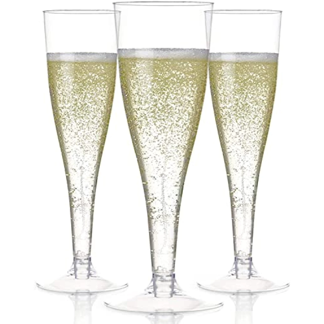 Prestee 100 Plastic Champagne Flutes Disposable - Clear Plastic Glasses for Parties