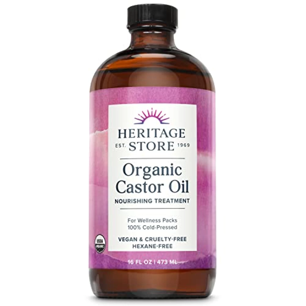 Heritage Store Organic Castor, Glass Bottle, Cold Pressed, Rich Hydration for Hair &amp; Skin, Bold Lashes &amp; Brows | 16oz