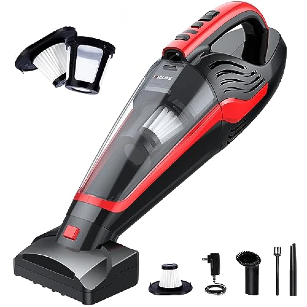 VacLife Handheld Vacuum for Pet Hair - Car Vacuum Cordless Rechargeable, Well-Equipped Hand Held Vacuum with Reusable Filter &amp; LED Light, Powerful Stair Vacuum with Motorized Brush, Red&amp;Black (VL726)