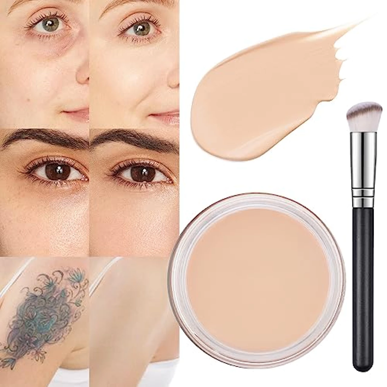 Kaely Pot Concealer Full Coverage Set,under Eye Brightener Concealer for Conceals Dark Circles,Waterproof Foundation Face Makeup Brush Kit,Color Correcting Concealer,Eye Ring corrector de ojeras 02