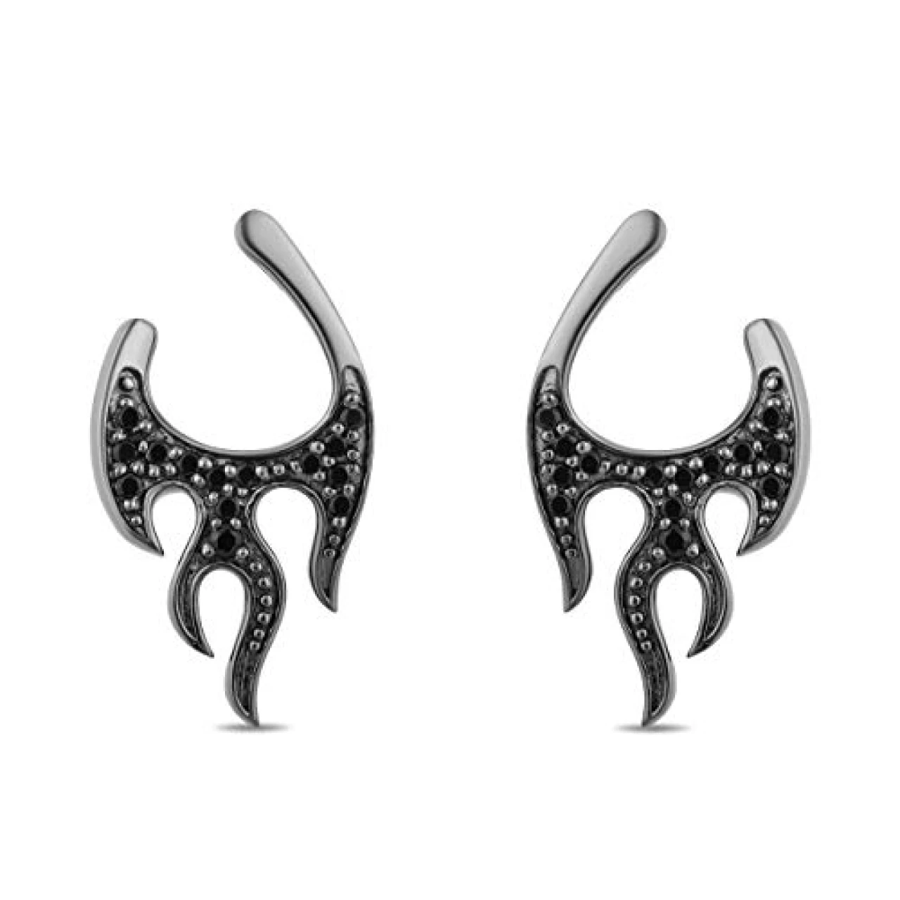 Jewelili Enchanted Disney Fine Jewelry Black Rhodium over Sterling Silver Maleficent Flames Earring with 1/4 CTTW Black Diamonds