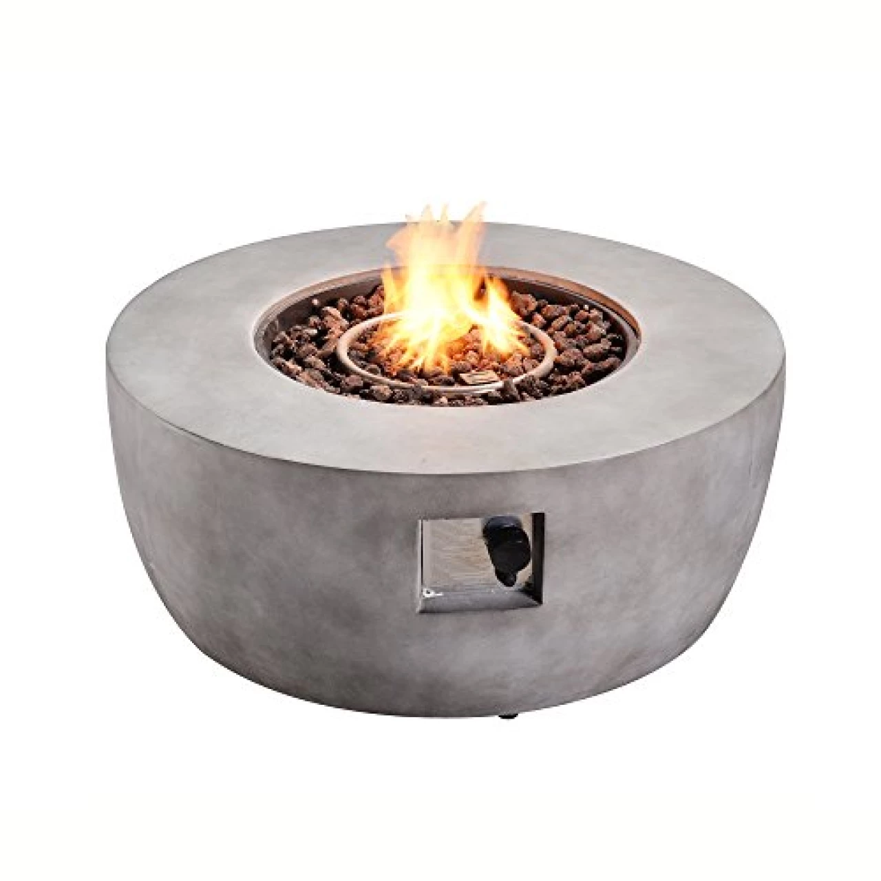 Teamson Home 36 in. Outdoor Round Propane Gas Smokeless Fire Pit with Sturdy Faux Concrete Base, Quick Ignition and Gas Regulator, Gray