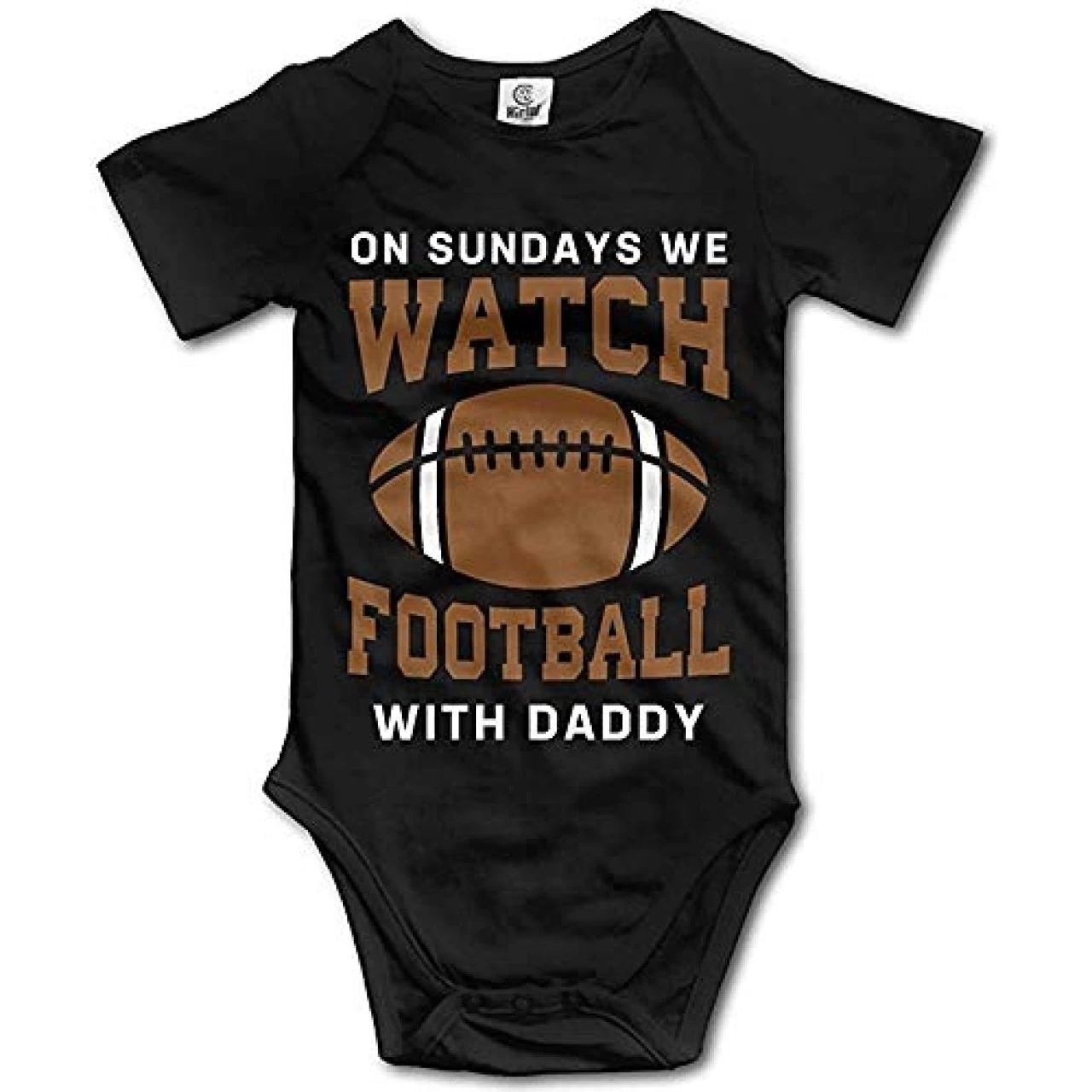 On Sundays We Watch Football with Daddy - Cute Baby Bodysuit Short Sleeve Romper Black
