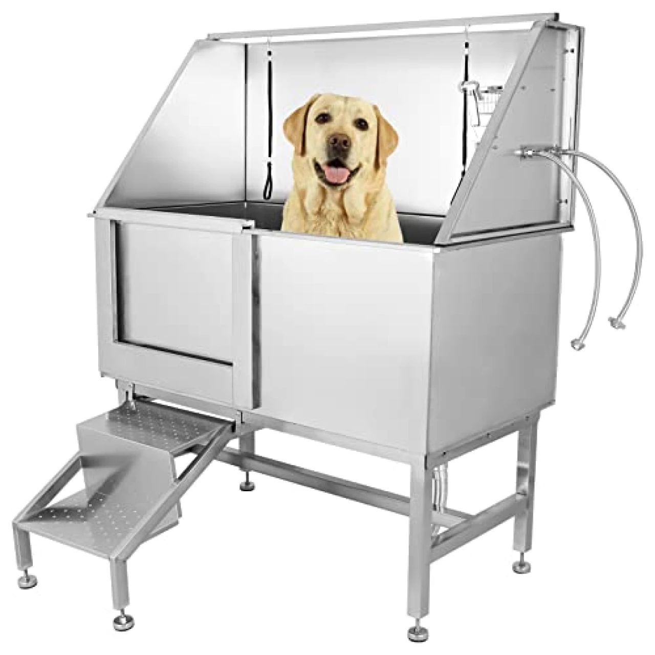 MERXENG 50&rsquo;&rsquo; Dog Washing Station, Professional Dog Bath Tub Retractable Stairs, Stainless Steel Pet Grooming Tub for Small &amp; Large Dog