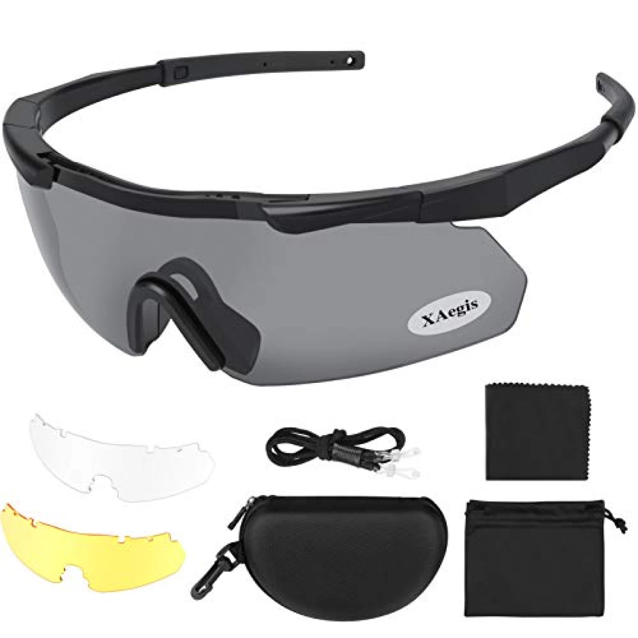 xaegistac Tactical Eyewear 3 Interchangeable Lenses Outdoor Unisex Shooting Glasses (Black Frame)