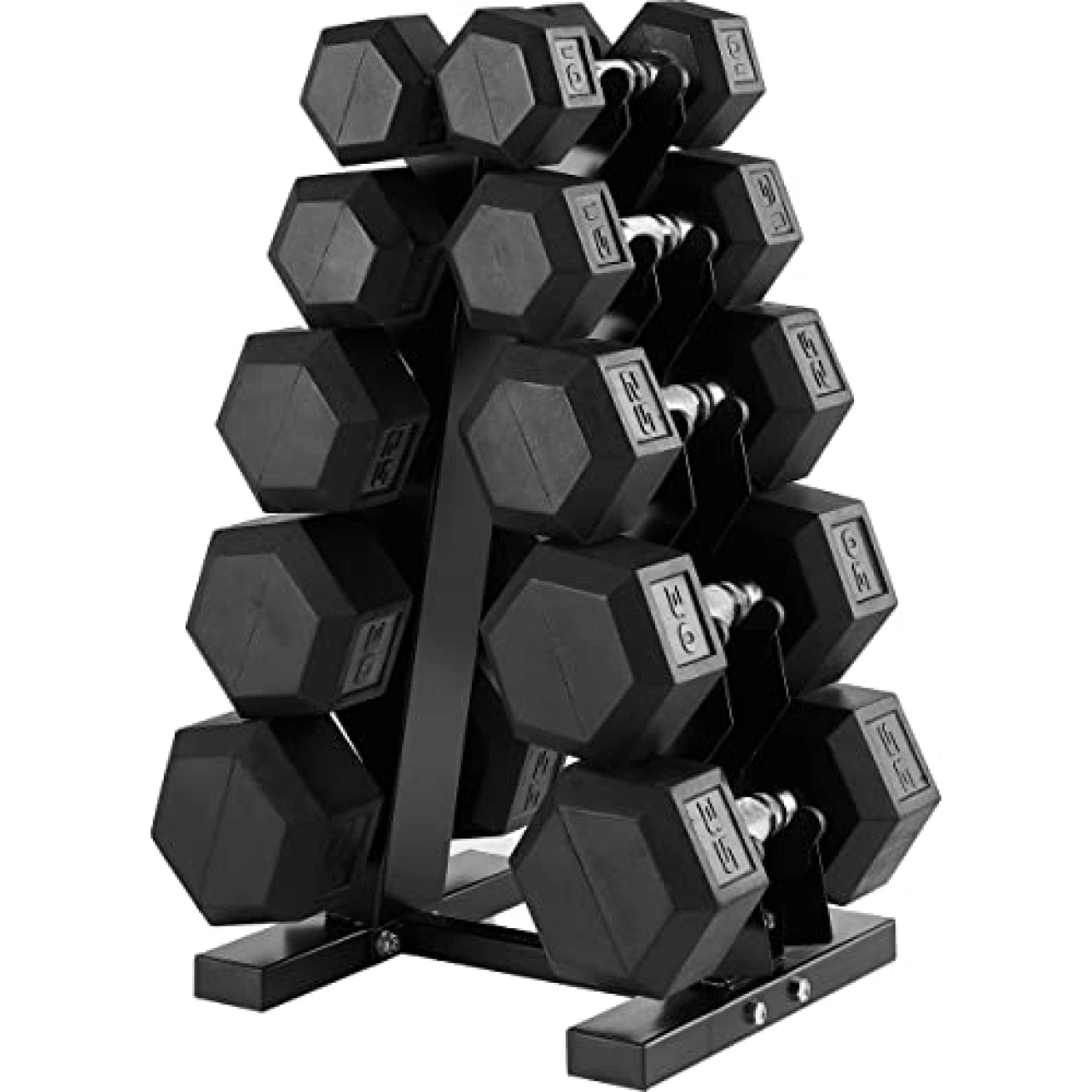 papababe Dumbbell Set Rubber Encased Hex Dumbbell Free Weights Dumbbells Set Home Weight Set(A Pair of 10 15 25 30 35 LB Dumbbell with Rack)