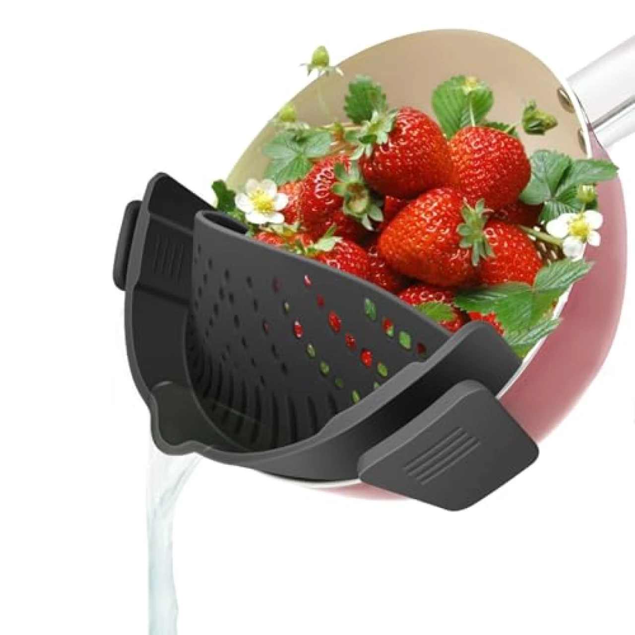 YEVIOR Clip on Strainer for Pots Pan, Silicone Kitchen Food Hands-Free Strainer