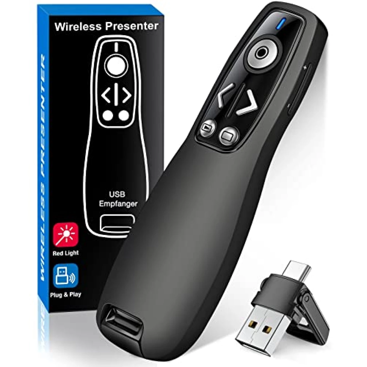 2-in-1 USB Type C Wireless Presenter Remote with Volume Control - Slide Advancer for PowerPoint, Mac, Computer, Laptop