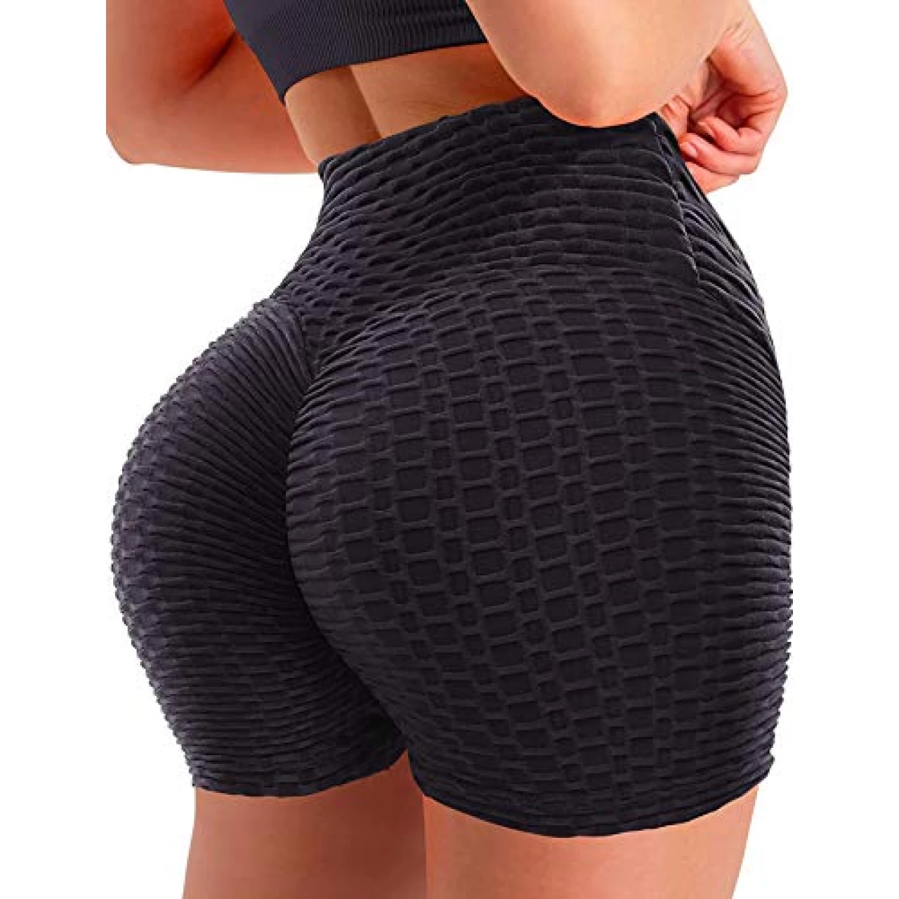 SEASUM Women Workout Shorts Brazilian Textured Booty Leggings Shorts Anti-Cellulite Scrunch Butt Lift M