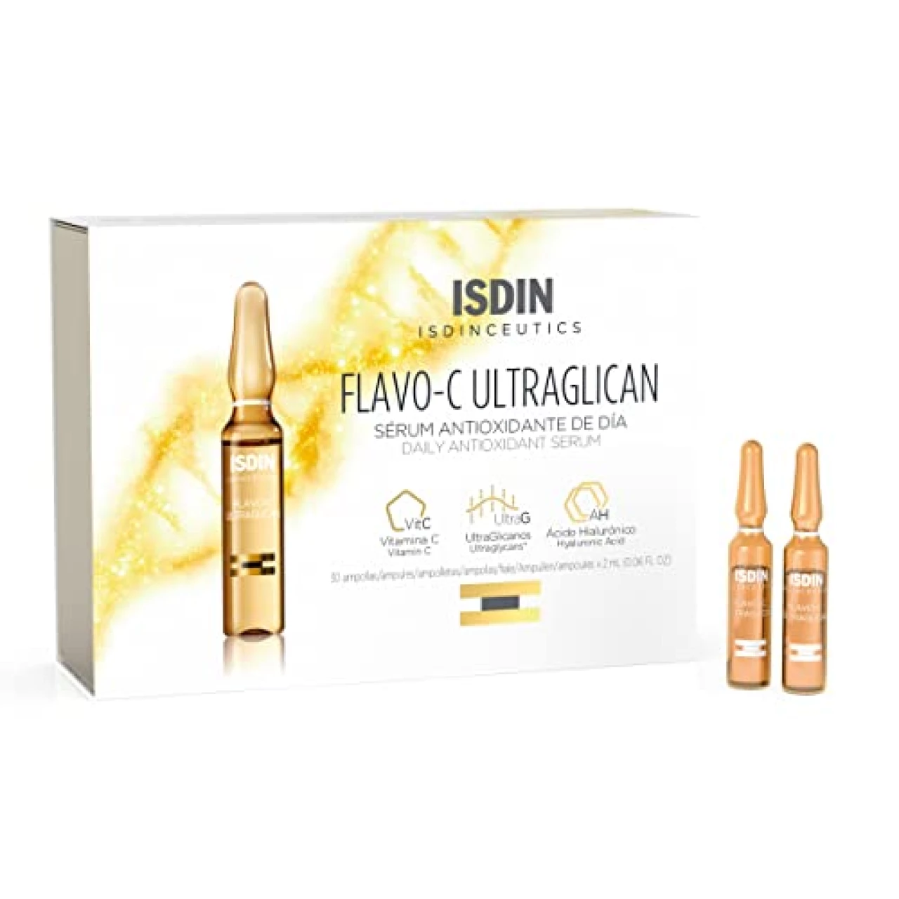 ISDIN Serum Ampoules Flavo-C Ultraglican, Vitamin C and Hyaluronic Acid, 30 ampoules