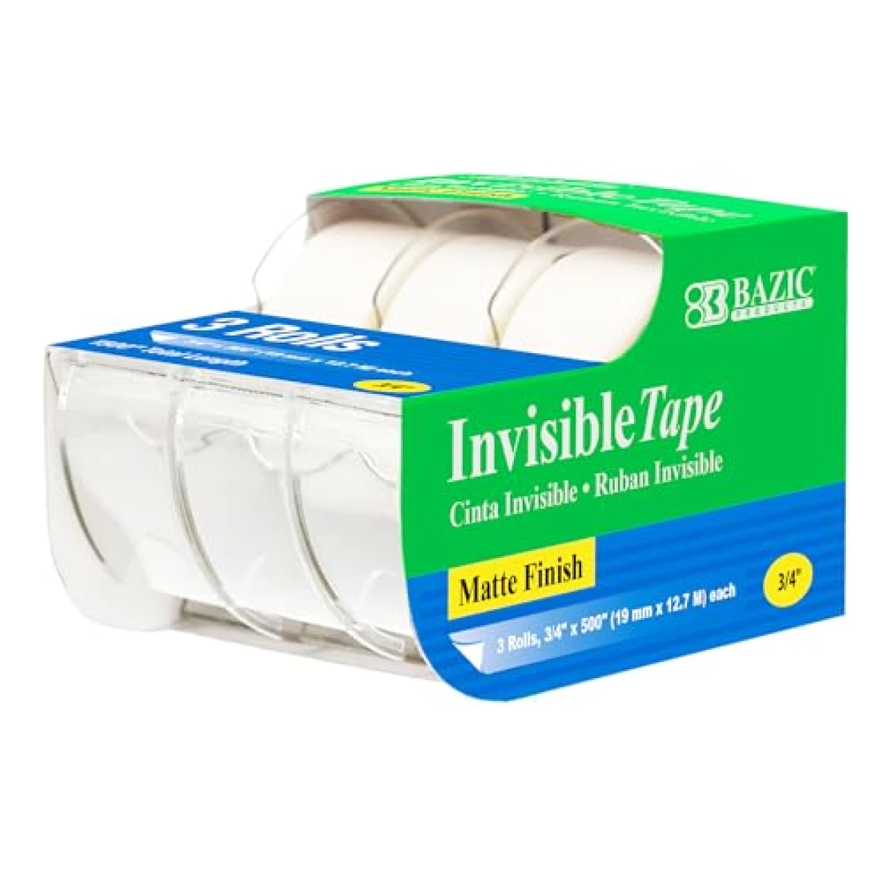 BAZIC InvisibleTape w/ Dispenser 3/4&quot; X 500&quot;, Matte Finish Stationery Tapes Rolls, for Arts Craft Photo Gift Wrapping, (3/Pack), 1-Pack