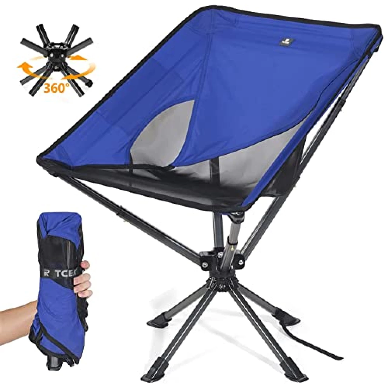 TCEK Swivel Portable Chair Camping Chairs - Small Compact Folding Chair for Adults That Setup in 8 Seconds, Lightweight Outdoor Backpacking Chair for Camp, Travel, Hiking, Beach, Support 300 LBS,Blue