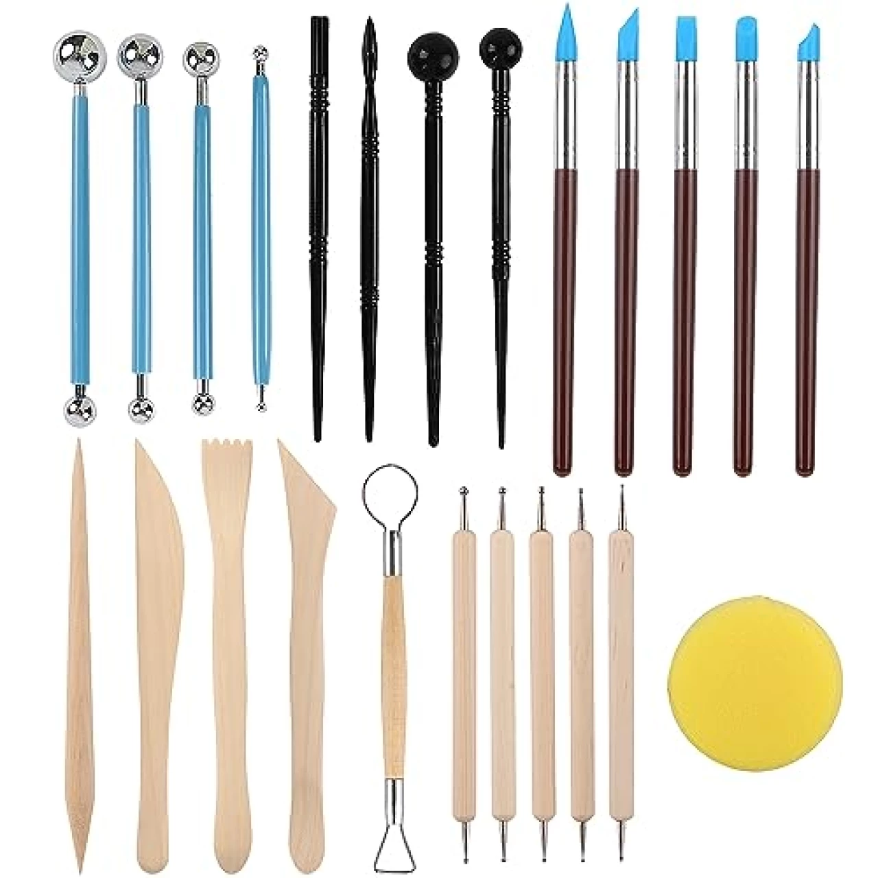 RUBFAC, 24pcs Polymer Clay Tools, Modeling, Sculpting Dotting Tools Set Pottery Tools with Air Dry Ball Stylus, Rock Painting Kit