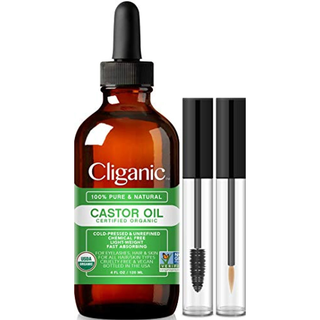 Cliganic Organic Castor Oil (4oz with Eyelash Kit)