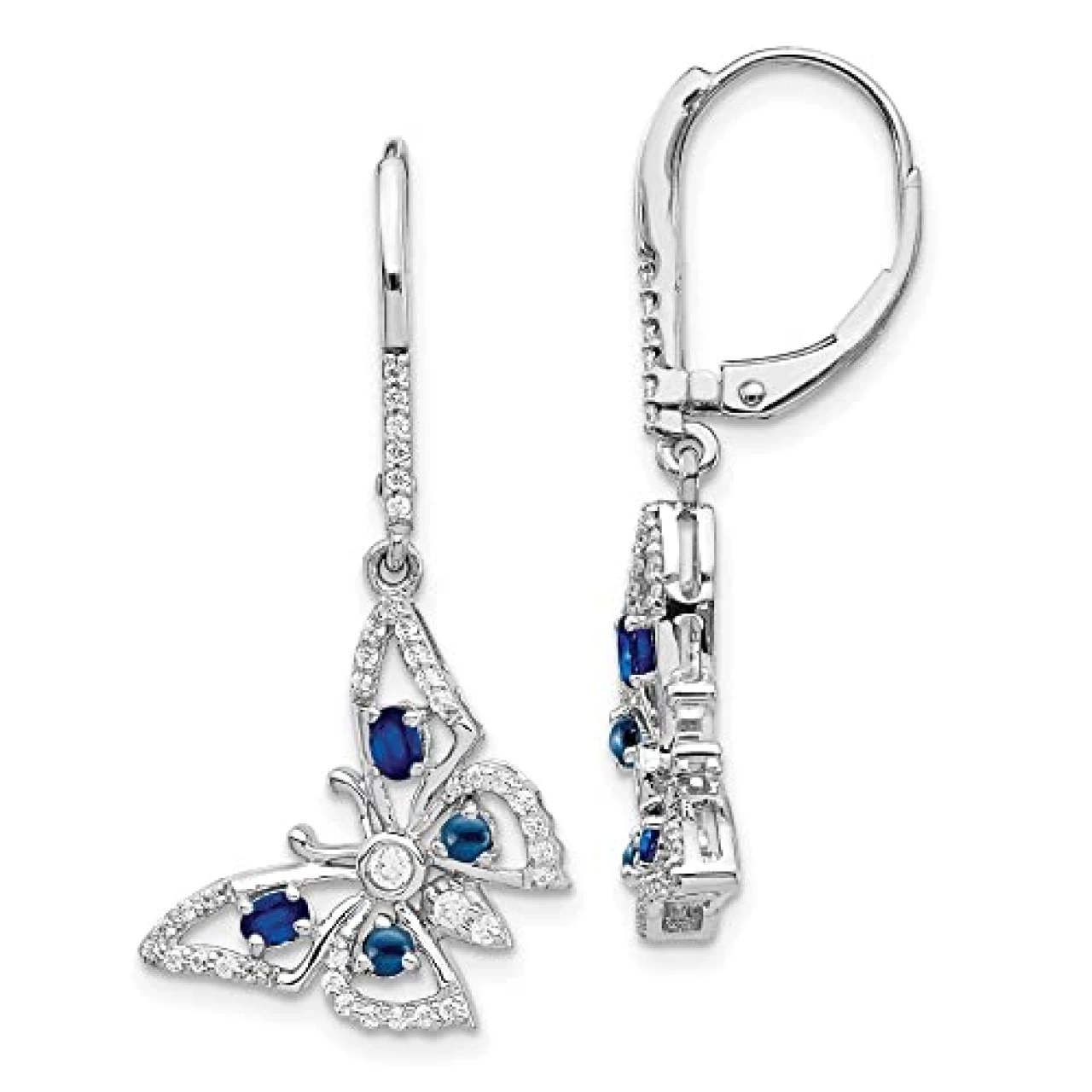 Auriga Fine Jewelry 14k White Gold Diamond and Sapphire Butterfly Leverback Dangle Earrings Gift for Women