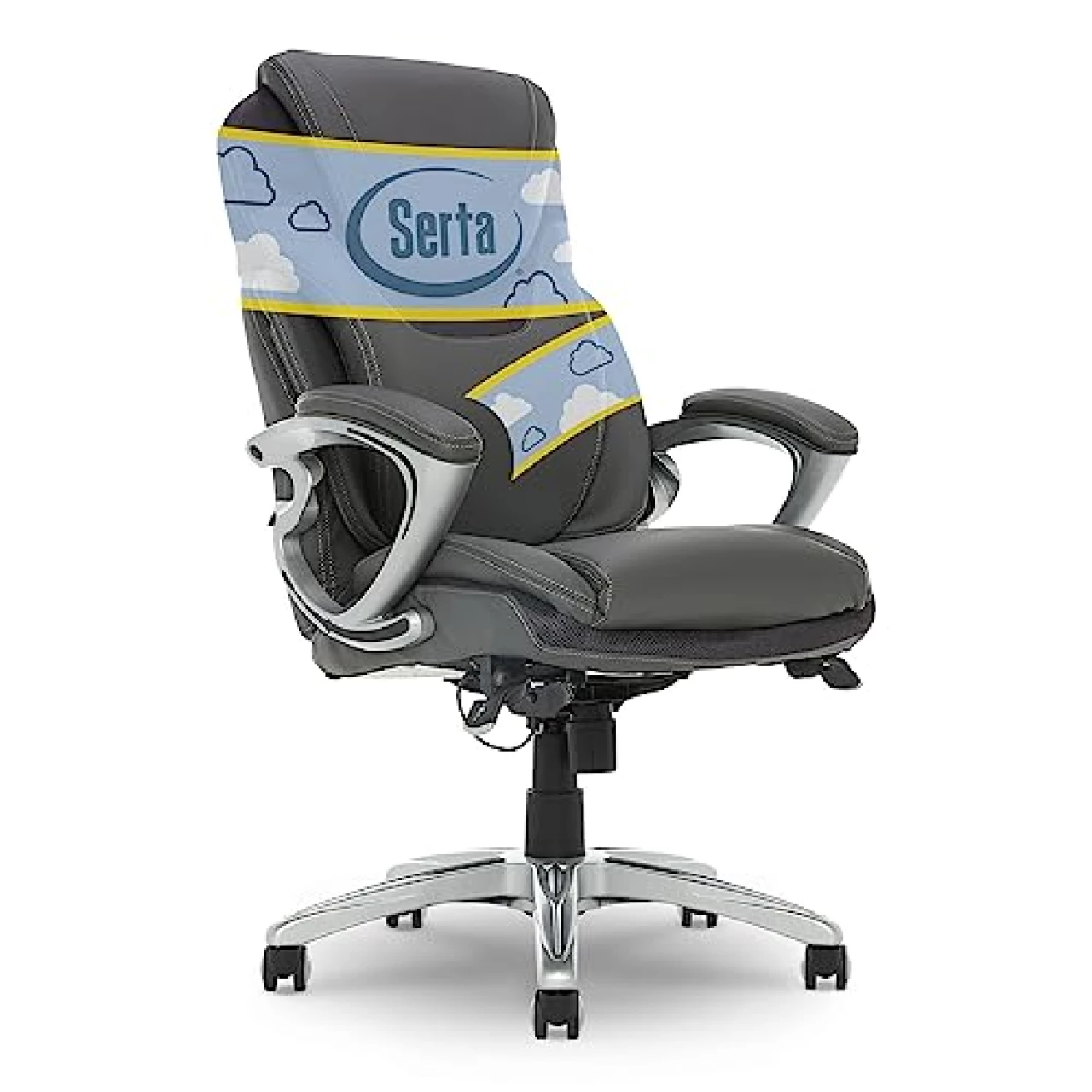 Serta AIR Health and Wellness Executive Office Chair High Back Ergonomic for Lumbar Support Task Swivel, Bonded Leather, Light Gray