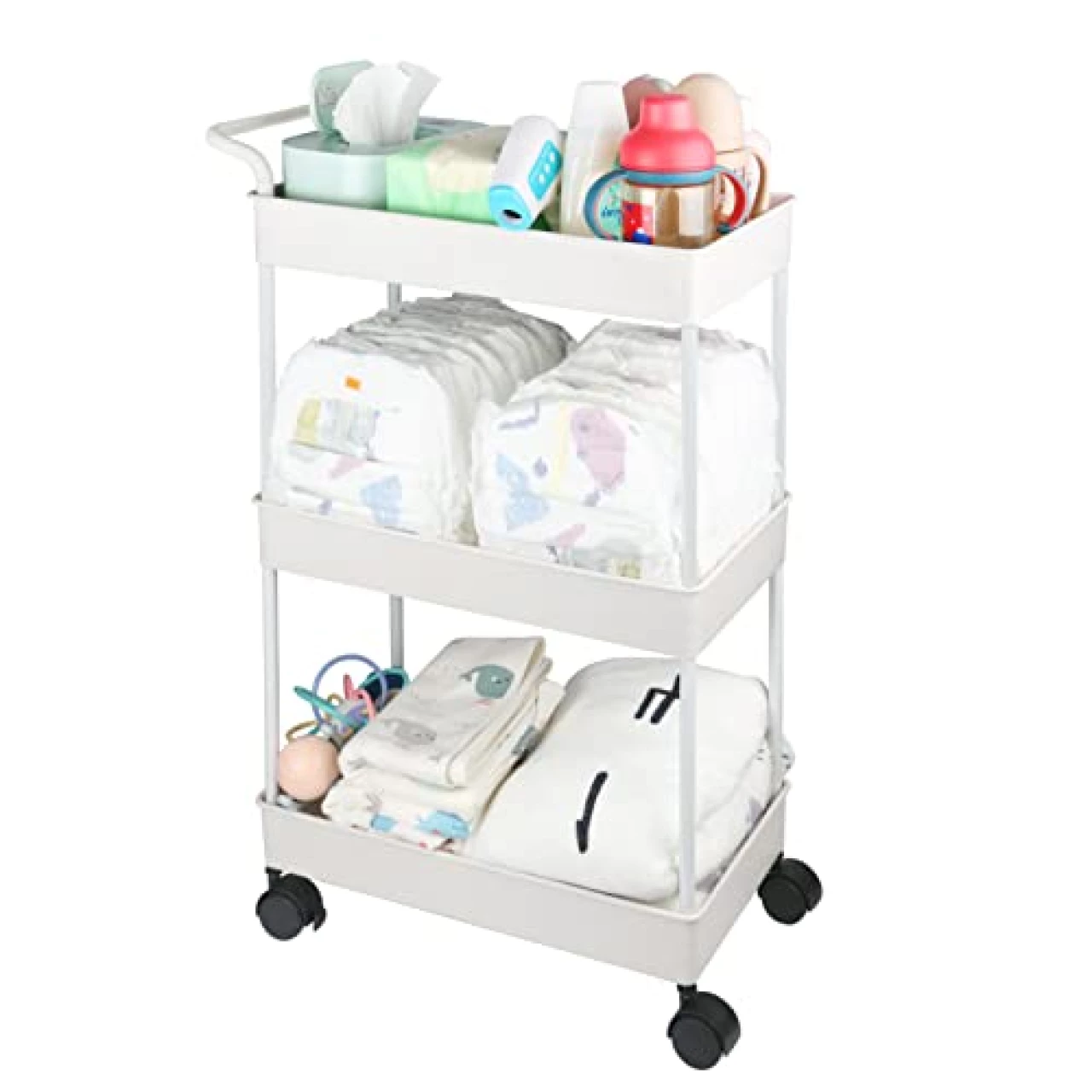 Volnamal Baby Diaper Caddy, Plastic Movable Cart for Newborn Nursery Essentials Diaper Storage Caddy Organizer for Changing Table &amp; Crib, Easy to Assemble, Beige