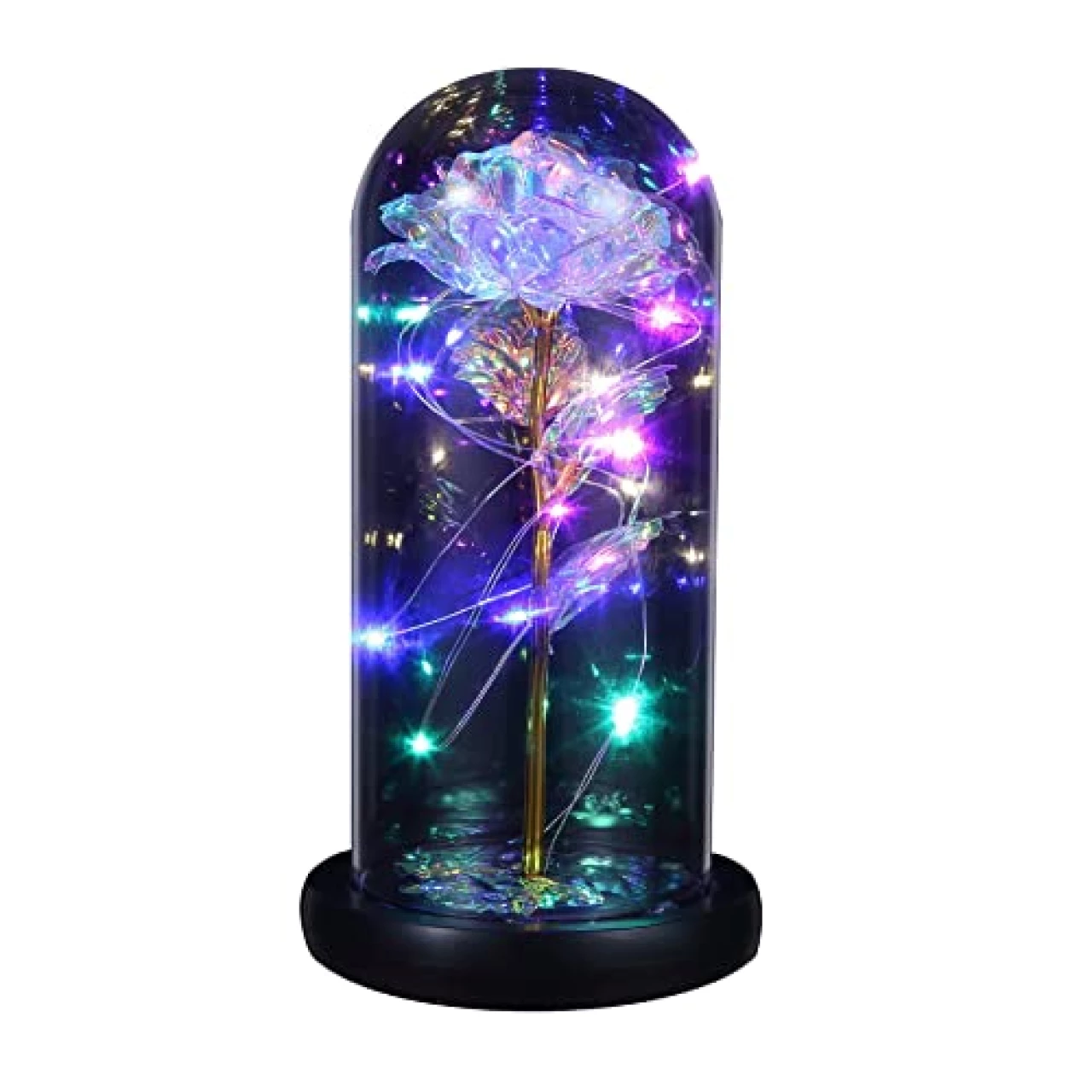 UTOWO Galaxy Rose Beauty and The Beast Rose in Glass Dome Eternal Sparkly Crystal Rose Flower Lamp Gifts for Her Mom Grandma Sister Friend